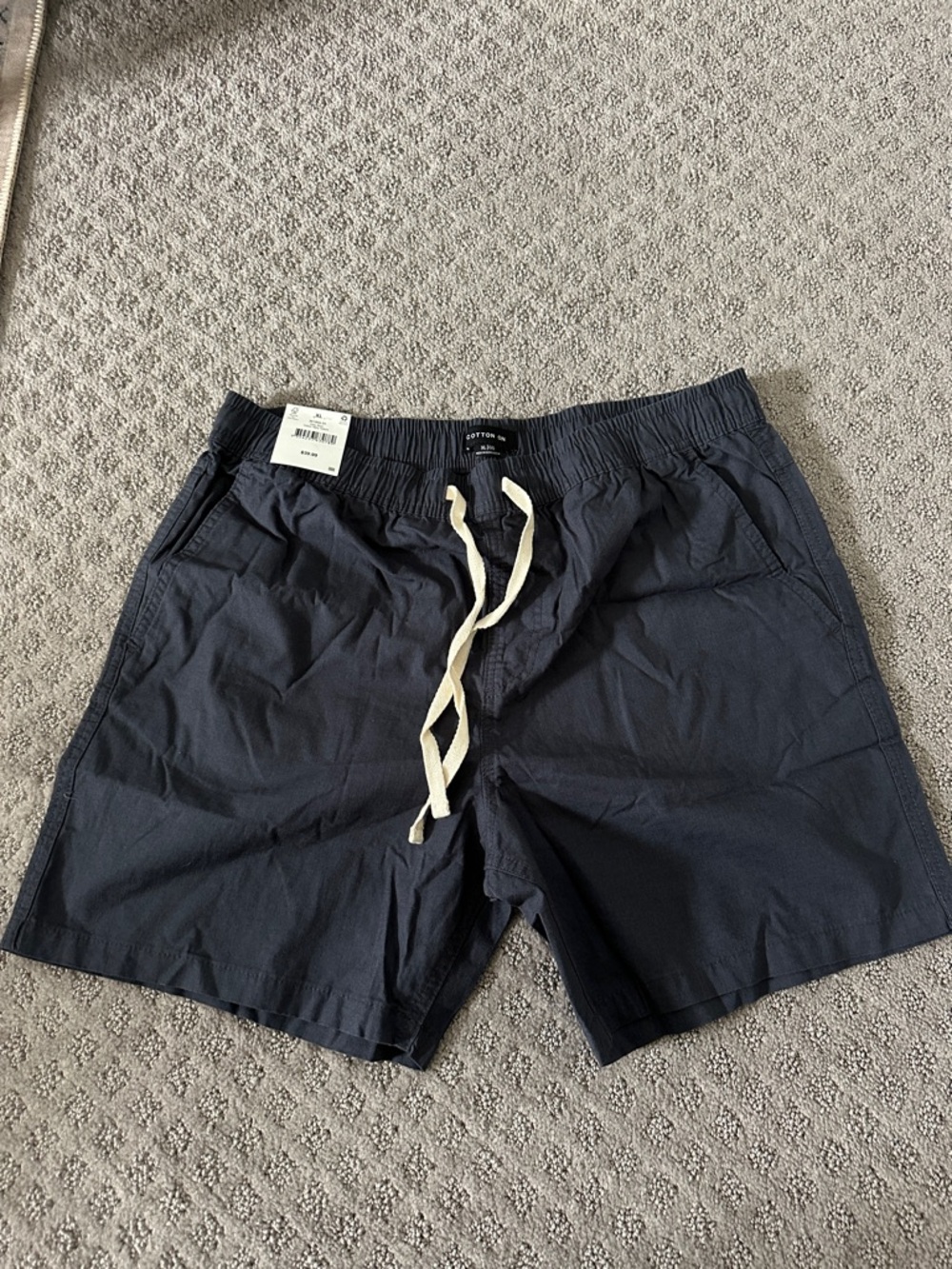 Cotton On Men's Dark Navy Shorts with Cream Drawstring